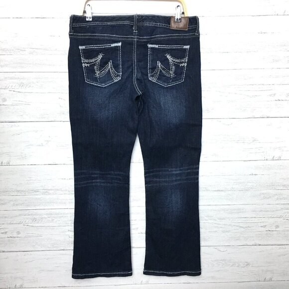 Maurices Women's Jeans Flare Leg Stretch Embroidered Pockets size 9/10 length 31 - Picture 3 of 10